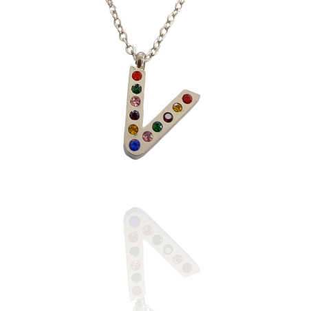 Collar con Inicial "V" en Acero Plateado Circonitas Hipoalergénico 316l