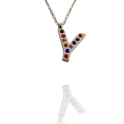Collar con Inicial "Y" en Acero Plateado Circonitas Hipoalergénico 316l