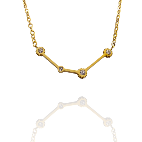 Collar con la Constelación de "Acuario" en Acero Dorado Circonitas