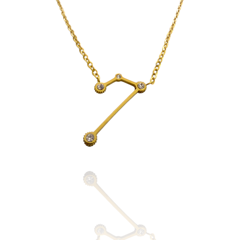 Collar con la Constelación de "Aries" en Acero Dorado Circonitas