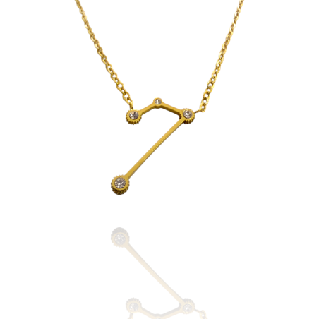 Collar con la Constelación de "Aries" en Acero Dorado Circonitas