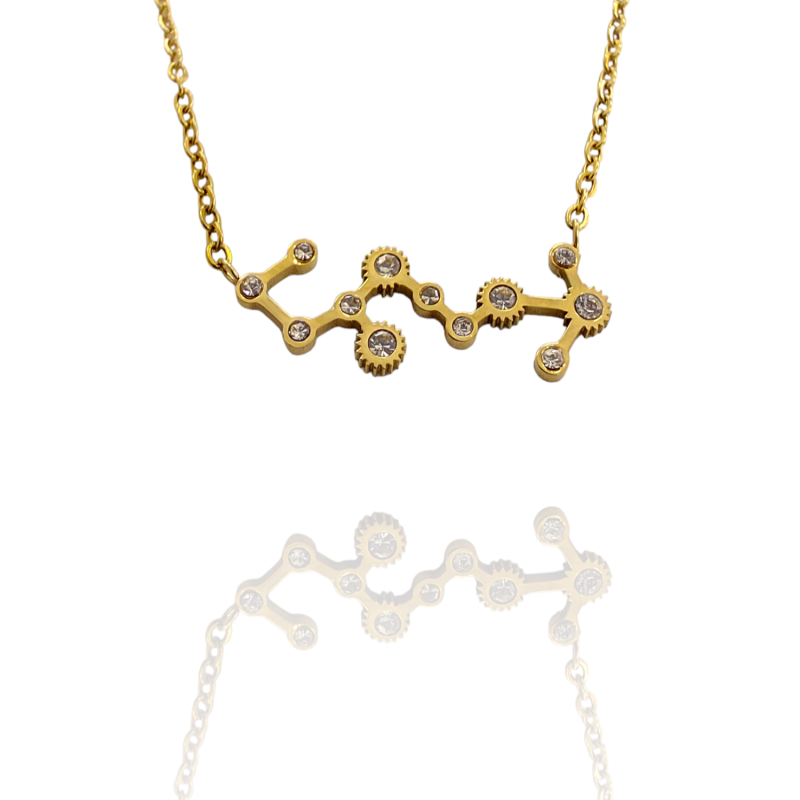 Collar con la Constelación de "Escorpio" en Acero Dorado Circonitas