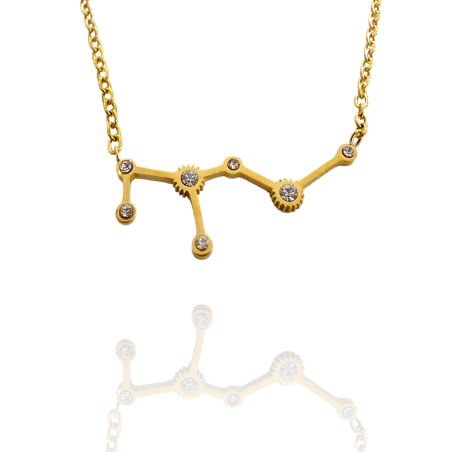 Collar con la Constelación de "Leo" en Acero Dorado Circonitas