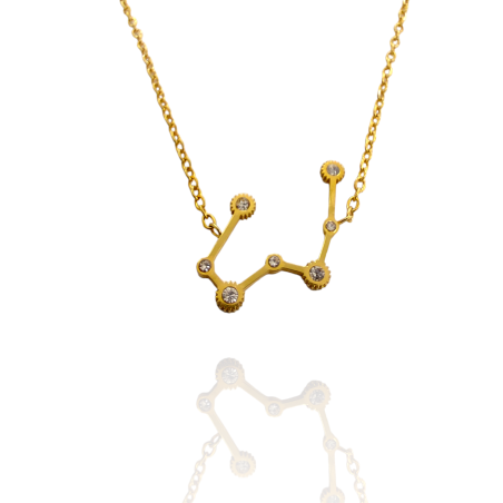 Collar con la Constelación de "Tauro" en Acero Dorado Circonitas