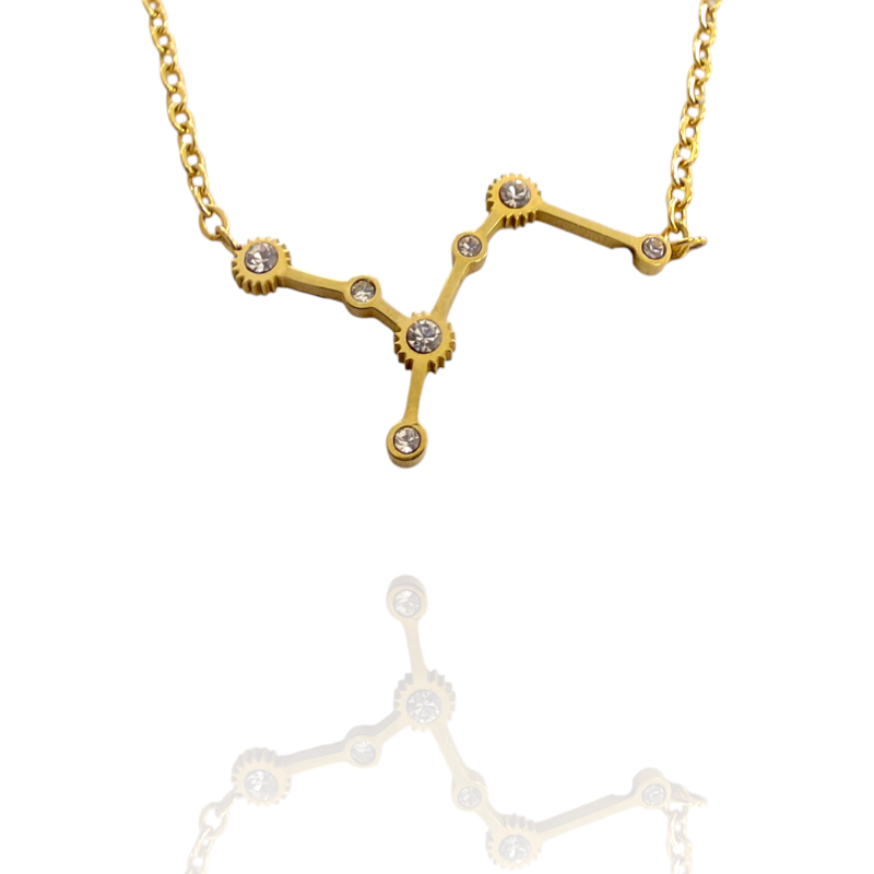 Collar con la Constelación de "Virgo" en Acero Dorado Circonitas