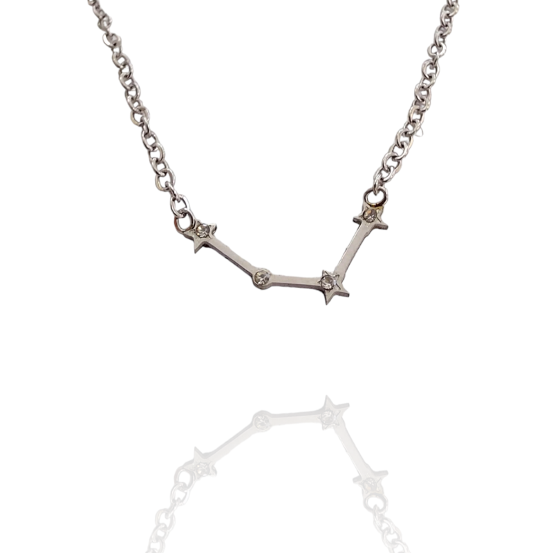 Collar con la Constelación de "Acuario" en Acero Plateado Circonitas