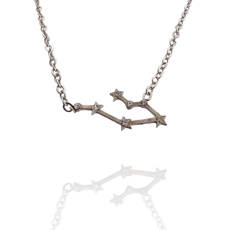 Collar con la Constelación de "Géminis" en Acero Plateado Circonitas