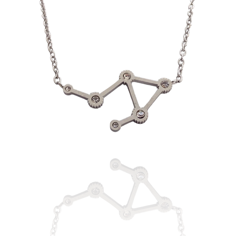 Collar con la Constelación de "Libra" en Acero Plateado Circonitas