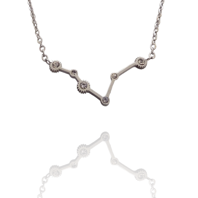 Collar con la Constelación de "Piscis" en Acero Plateado Circonitas