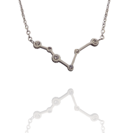 Collar con la Constelación de "Piscis" en Acero Plateado Circonitas