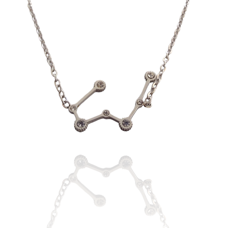 Collar con la Constelación de "Tauro" en Acero Plateado Circonitas