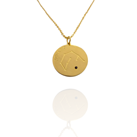 Collar Horóscopo de "Acuario" en Disco de Acero Dorado Liso