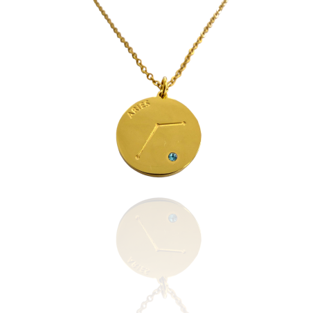 Collar Horóscopo de "Aries" en Disco de Acero Dorado Liso