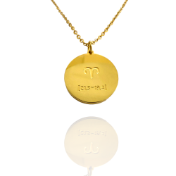 Collar Horóscopo de "Aries" en Disco de Acero Dorado Liso