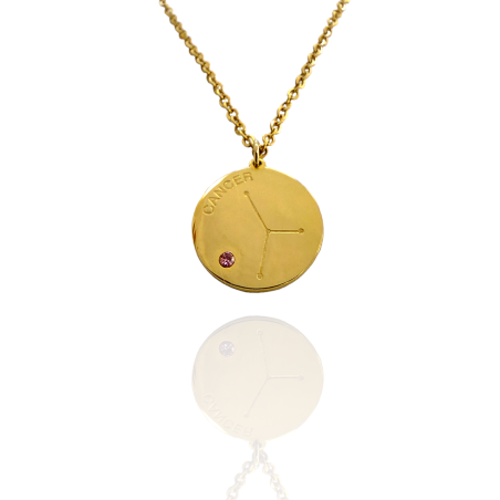 Collar Horóscopo de "Cáncer" en Disco de Acero Dorado Liso