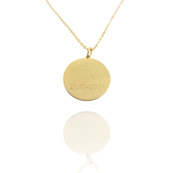 Collar Horóscopo de "Escorpio" en Disco de Acero Dorado Liso