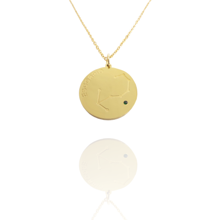 Collar Horóscopo de "Escorpio" en Disco de Acero Dorado Liso