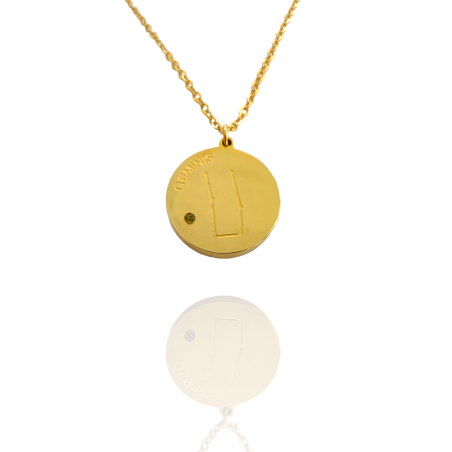Collar Horóscopo de "Géminis" en Disco de Acero Dorado Liso