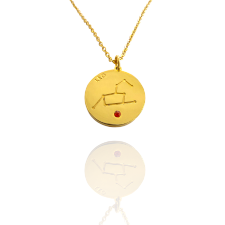 Collar Horóscopo de "Leo" en Disco de Acero Dorado Liso