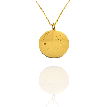 Collar Horóscopo de "Libra" en Disco de Acero Dorado Liso