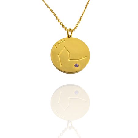 Collar Horóscopo de "Piscis" en Disco de Acero Dorado Liso