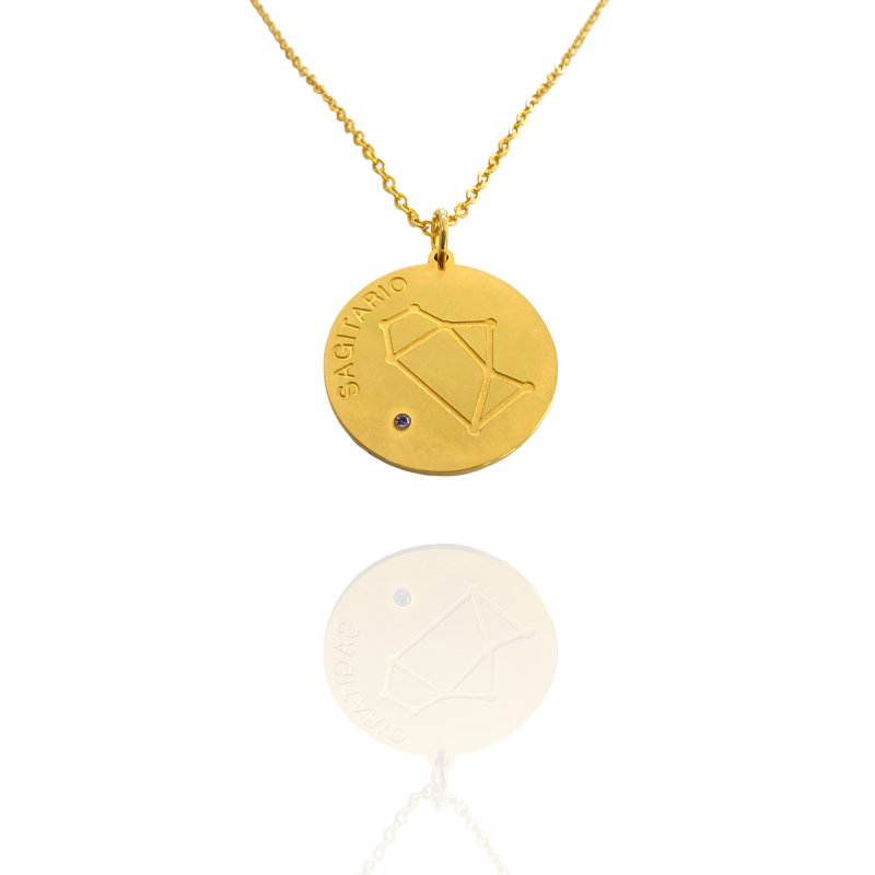 Collar Horóscopo de "Sagitario" en Disco de Acero Dorado Liso