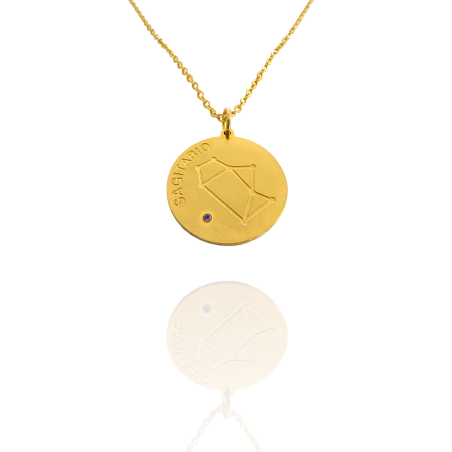 Collar Horóscopo de "Sagitario" en Disco de Acero Dorado Liso