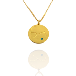 Collar Horóscopo de "Virgo" en Disco de Acero Dorado Liso