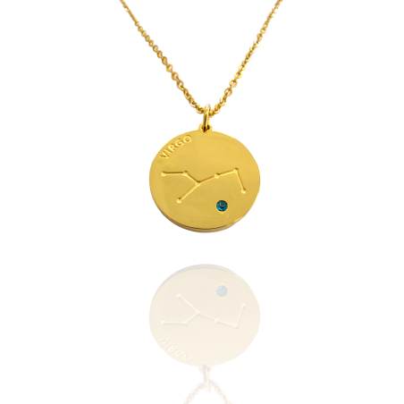 Collar Horóscopo de "Virgo" en Disco de Acero Dorado Liso