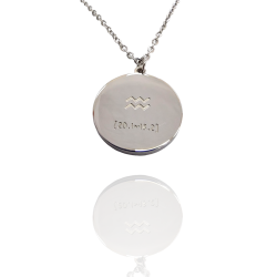 Collar Horóscopo de "Acuario" en Disco de Acero Plateado Liso