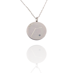 Collar Horóscopo de "Aries" en Disco de Acero Plateado Liso