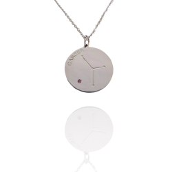 Collar Horóscopo de "Cáncer" en Disco de Acero Plateado Liso
