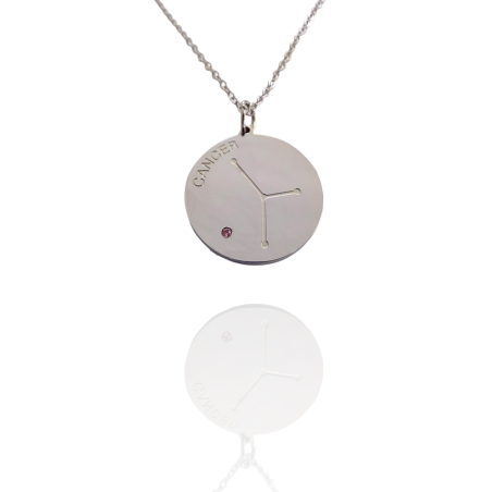 Collar Horóscopo de "Cáncer" en Disco de Acero Plateado Liso