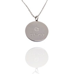 Collar Horóscopo de "Cáncer" en Disco de Acero Plateado Liso