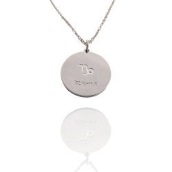 Collar Horóscopo de "Capricornio" en Disco de Acero Plateado Liso