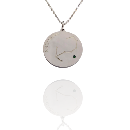 Collar Horóscopo de "Escorpio" en Disco de Acero Plateado Liso