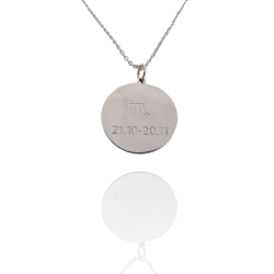 Collar Horóscopo de "Escorpio" en Disco de Acero Plateado Liso
