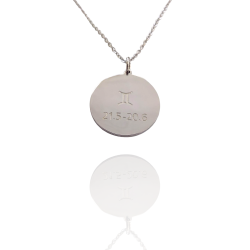 Collar Horóscopo de "Géminis" en Disco de Acero Plateado Liso