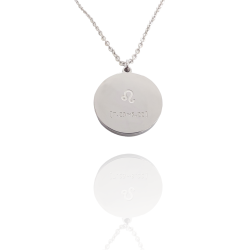 Collar Horóscopo de "Leo" en Disco de Acero Plateado Liso