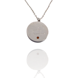 Collar Horóscopo de "Leo" en Disco de Acero Plateado Liso