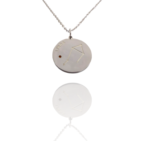 Collar Horóscopo de "Libra" en Disco de Acero Plateado Liso