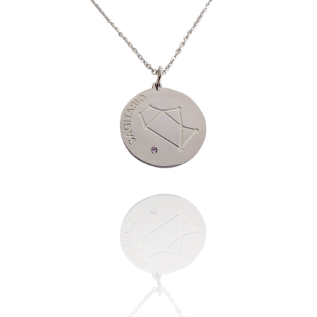 Collar Horóscopo de "Sagitario" en Disco de Acero Plateado Liso