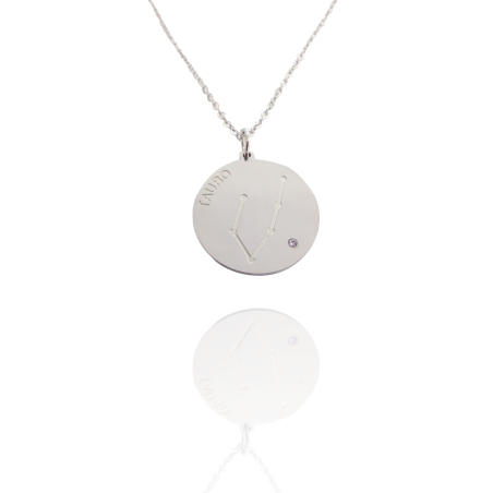 Collar Horóscopo de "Tauro" en Disco de Acero Plateado Liso