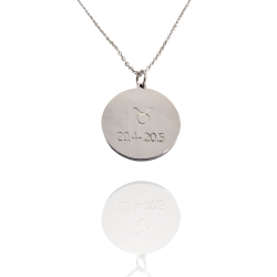 Collar Horóscopo de "Tauro" en Disco de Acero Plateado Liso