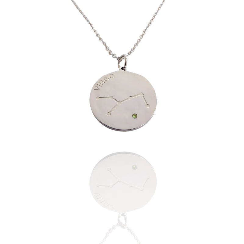 Collar Horóscopo de "Virgo" en Disco de Acero Plateado Liso