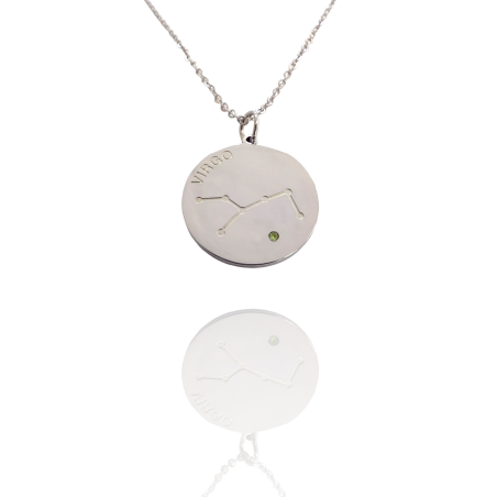 Collar Horóscopo de "Virgo" en Disco de Acero Plateado Liso