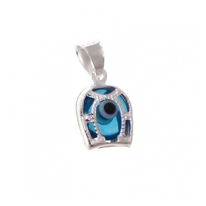 Colgante Amuleto de Ojo Turco con Herradura en Plata de Ley 925mls